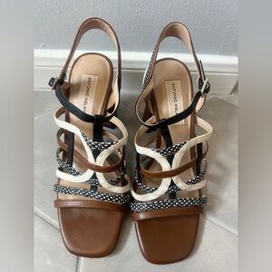 Antonio Melani Slingback Leather Block Heels Open Toe Strappy Sandals Size 8